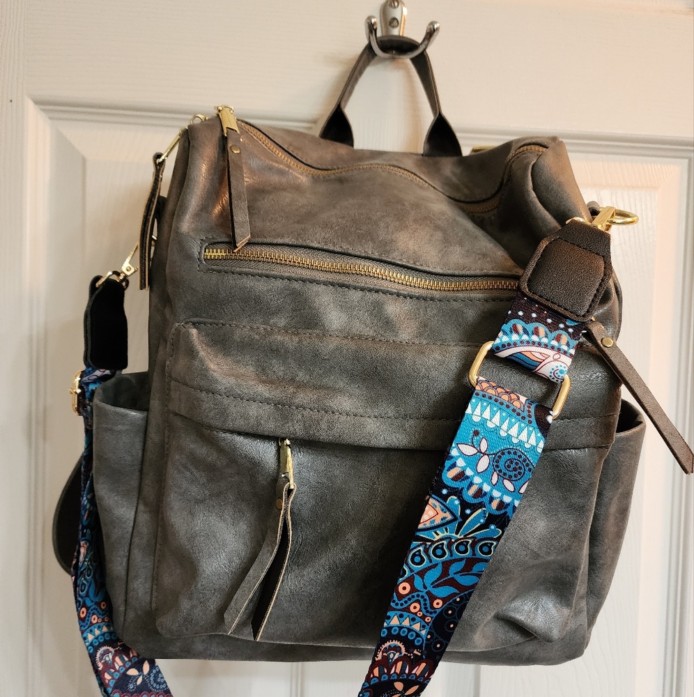 NWOT Gray Fashion Faux Leather Backpack
